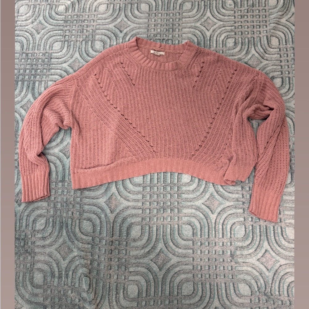 American Eagle Outfitters Rose Pink Cropped Crewneck Sweater